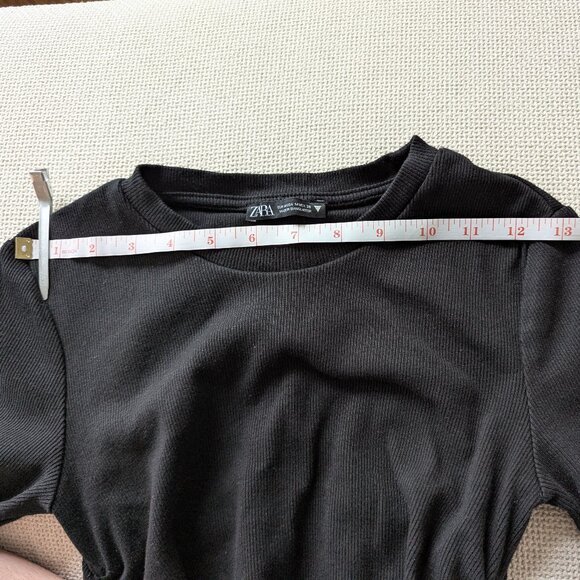 ZARA Black Ruched Mini Bodycon Dress, Size M - Picture 6 of 9